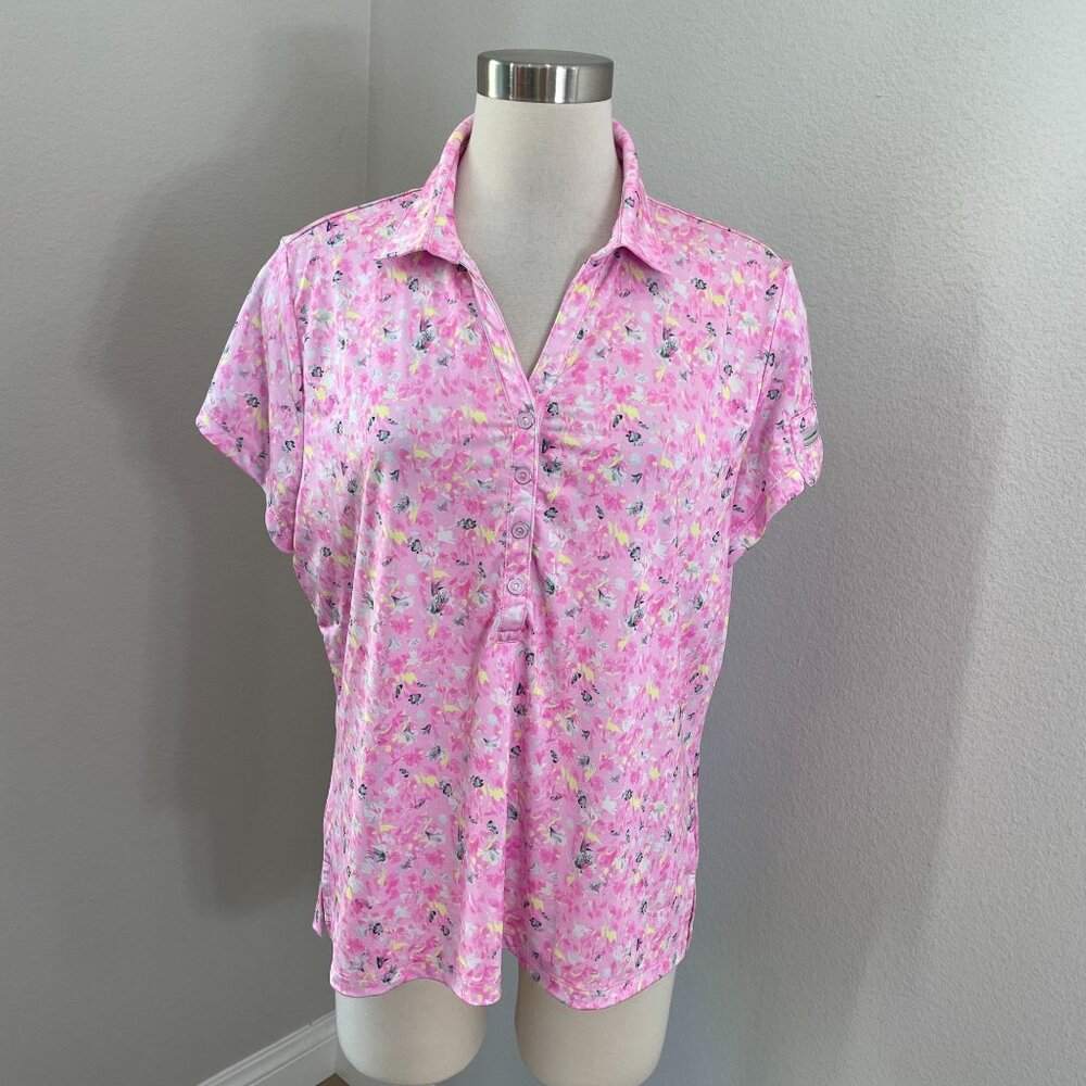 Jamie Sadock Womens XL Pink Golf Shirt Button Front‎ Short Sleeves Activewear